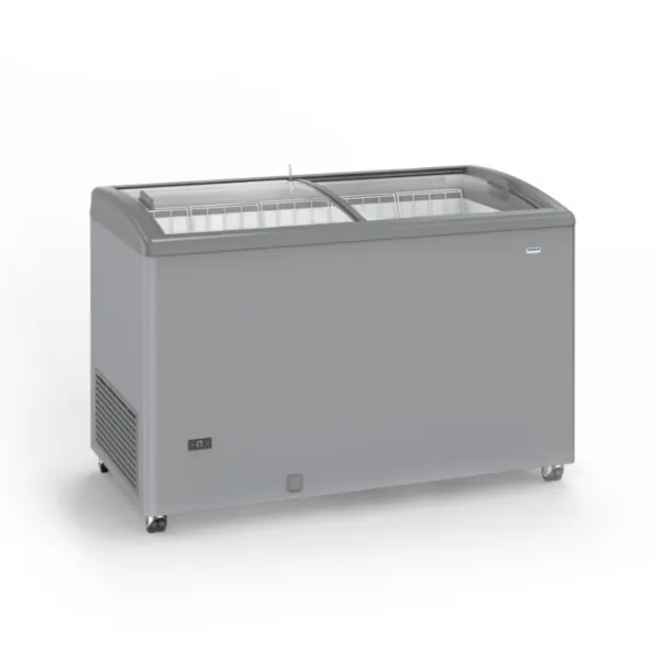 Congélateur Aspect Inox à Portes Coulissantes Vitrées - 400 L