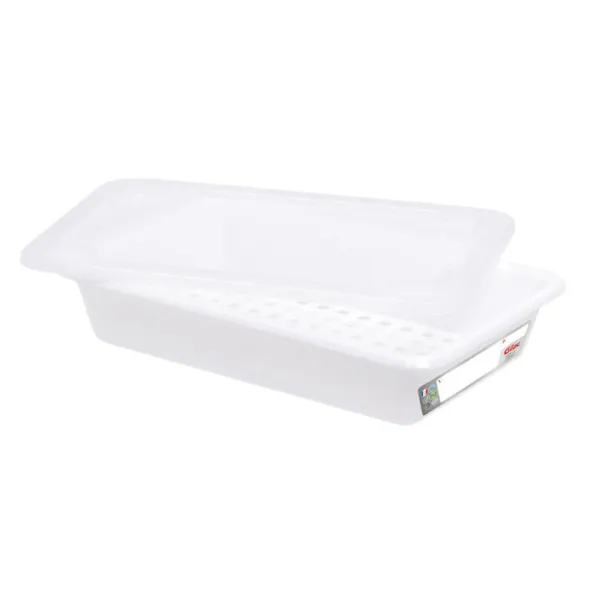 Bac Plat 3L Haccp Blanc + Couvercle + Grille