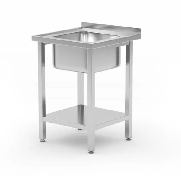 Plonge 1 Bac au Milieu Kitchen Line avec Étagère - P 600 x L 600 mm