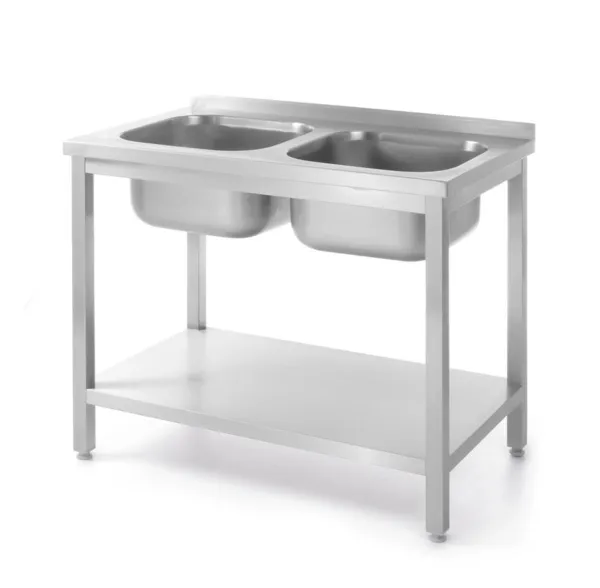Plonge 2 Bacs Kitchen Line avec Étagère - P 600 x L 1000 mm