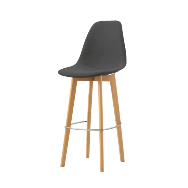 Tabouret de Bar Tissu - Piètement Bois Keeve - Gris Foncé
