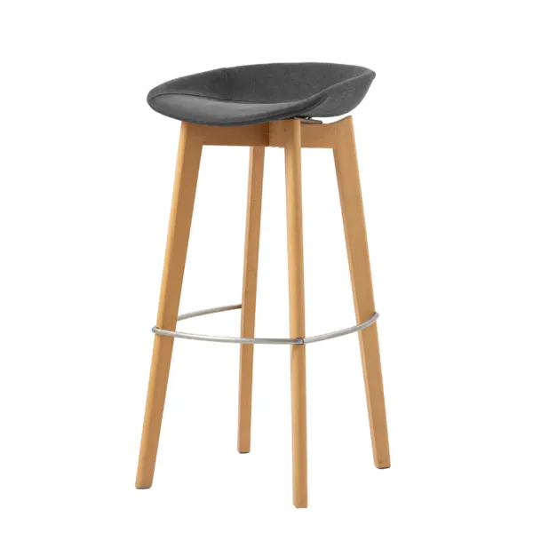 Tabouret de Bar Tissu Sans Dossier - Piètement Bois Keeve - Gris Foncé