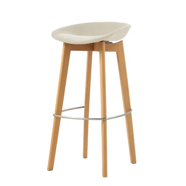 Tabouret de Bar Tissu Sans Dossier - Piètement Bois Keeve - Beige