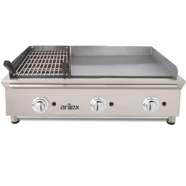Plancha Lisse Acier et Grill Pierre de Lave à Gaz Fry-Top 600 - 16500 W
