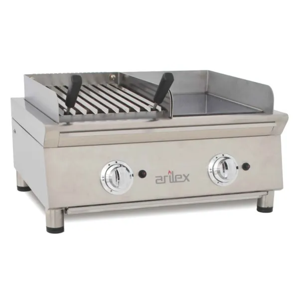 Plancha Lisse Chrome et Grill Pierre de Lave à Gaz Fry-Top 600 - 11000 W