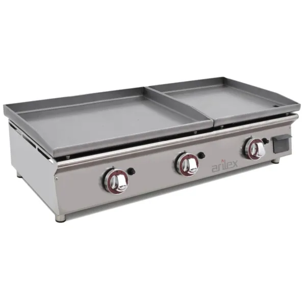 Plancha à Gaz Lisse Double Acier 6 mm - 60 + 40 cm