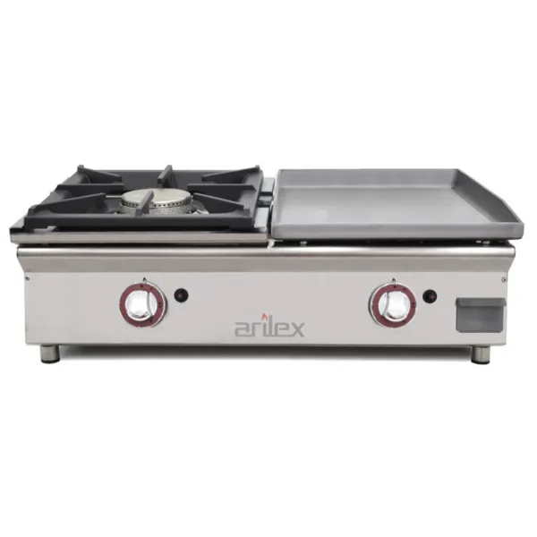 Plancha à Gaz Lisse Acier 6 mm avec Réchaud - 40 + 40 cm