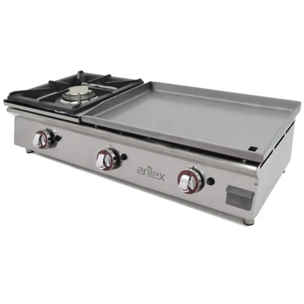 Plancha à Gaz Lisse Acier 6 mm avec Réchaud - 60 + 40 cm