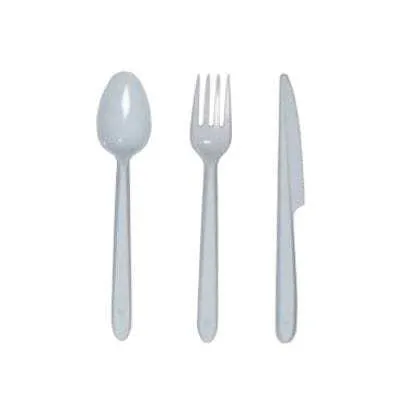 Couverts Réutilisables Blancs - Kit 4 Pièces : Couteau, Fourchette, Cuillère et Serviette - Lot de 250