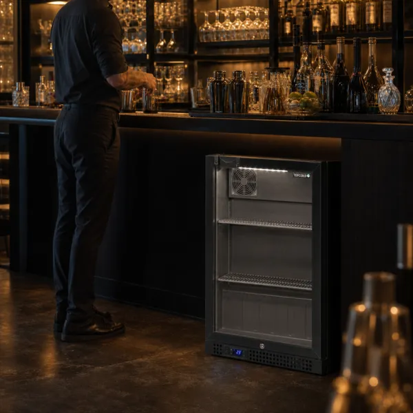 Arrière de Bar 138 L 120 Bouteilles Porte Vitrée, Froid Ventilé +2/+10°C, Éclairage LED, Noir