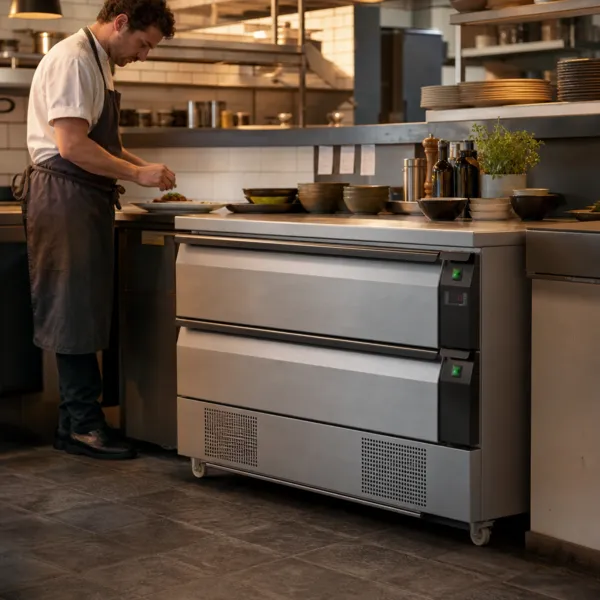 Soubassement Réfrigéré 2 Tiroirs 265 L, -22/+8 °C, Froid Ventilé, Inox AISI 304, Tiroirs Commutables