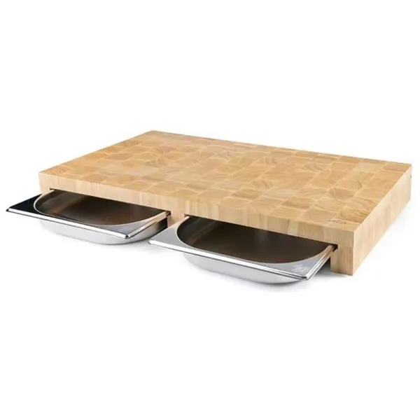 Planche à Découper en Bois - 615 x 340 mm - Tiroirs 2 x GN 1/2 - Epaisseur 70 mm