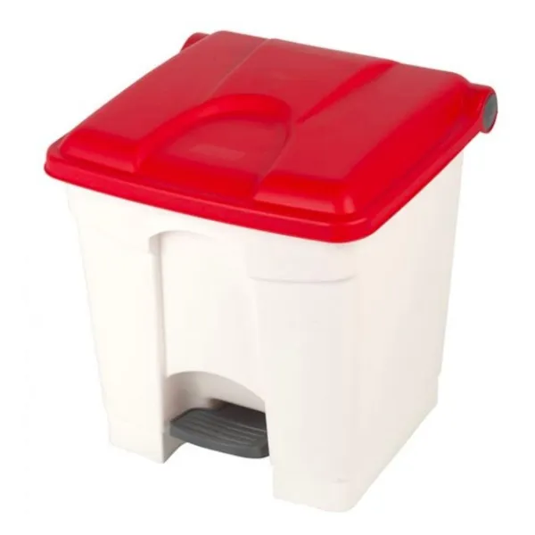 Poubelle à Pédale Blanche et Rouge - 30 L