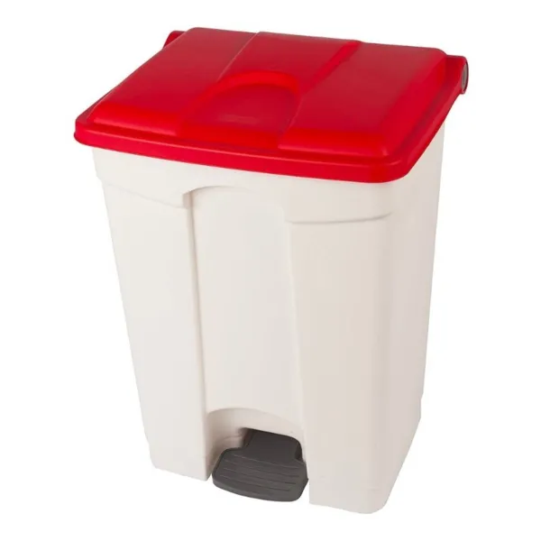 Poubelle à Pédale Blanche et Rouge - 70 L