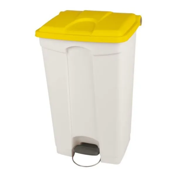 Poubelle à Pédale Blanche et Jaune - 90 L