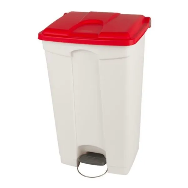 Poubelle à Pédale Blanche et Rouge - 90 L