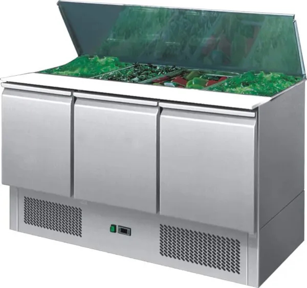 Saladette Compacte - 4 Bacs GN 1/1 - 3 Portes avec Couvercle Coulissant