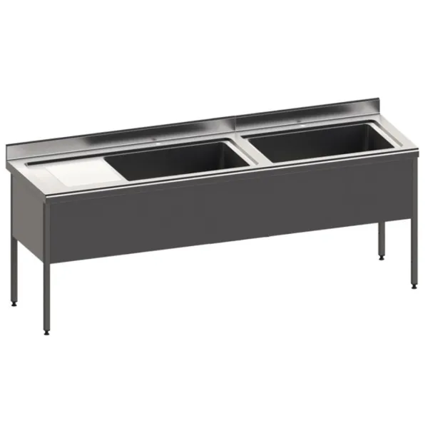 Plonge à Batterie 2 Bacs et Egouttoir à Gauche - Série 800 - L 2400 mm