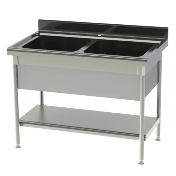 Plonge Standard 2 Bacs avec Etagère Pleine et Cache-Cuve - P 700 - L 1200 mm