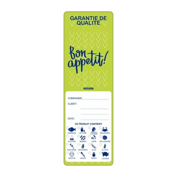 Etiquette Inviolable - Garantie de Qualité avec Allergènes - 45 x 140 mm - Lot de 250