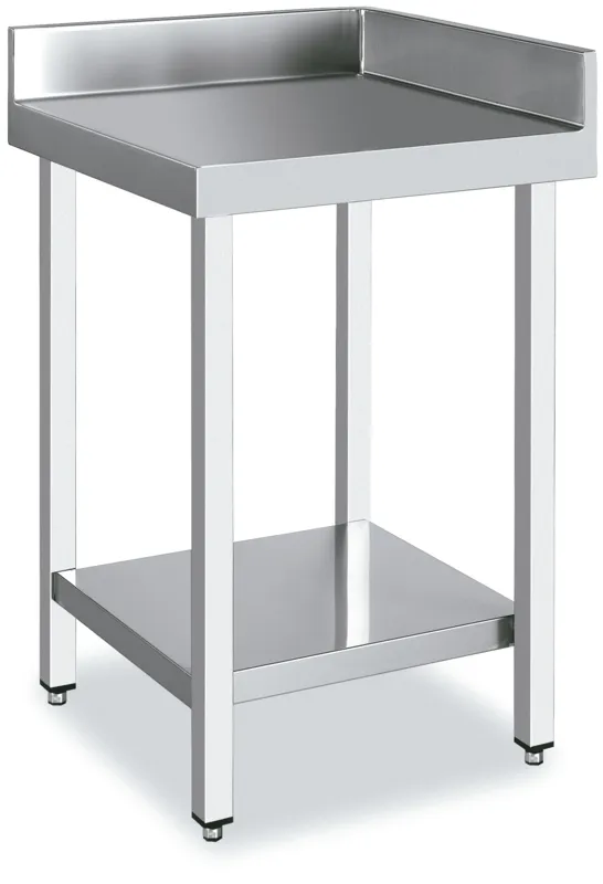 Table Inox d'Angle avec Dosseret et Etagère Basse -  600x600