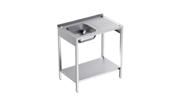Plonge 1 Bac avec Etagère et Egouttoir à Droite - L 800 x P 500 mm