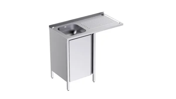 Plonge 1 Bac avec Portes et Passage pour Lave-Vaisselle à Droite - L 1000 x P 500 mm