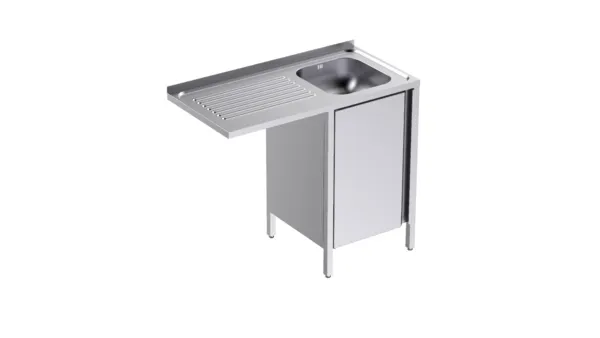 Plonge 1 Bac avec Portes et Passage pour Lave-Vaisselle à Gauche - L 1000 x P 500 mm