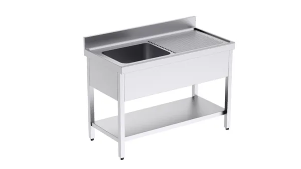 Plonge 1 Bac avec Etagère et Egouttoir à Droite - L 1200 x P 550 mm