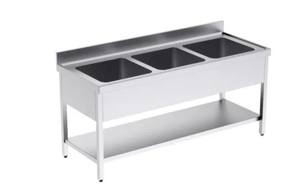 Plonge 3 Bacs avec Etagère - L 1800 x P 700 mm