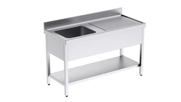 Plonge 1 Bac avec Etagère et Egouttoir à Droite - L 1400 x P 700 mm