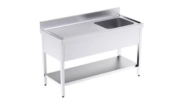 Plonge 1 Bac avec Etagère et Egouttoir à Gauche - L 1400 x P 700 mm