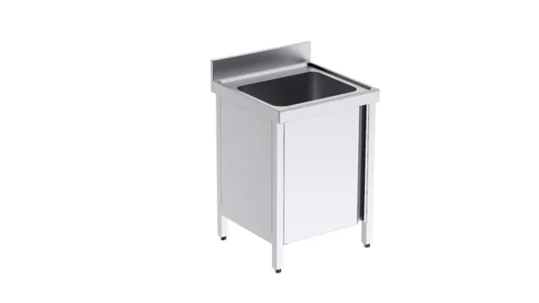 Plonge 1 Bac avec Porte Battante - L 700 x P 700 mm