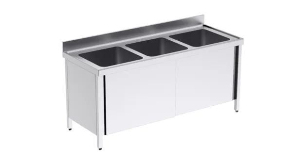 Plonge 3 Bacs avec Portes Coulissantes - L 1800 x P 700 mm