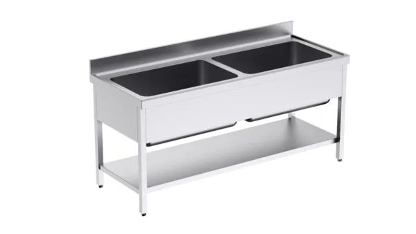 Plonge 2 Bacs avec Etagère - L 1800 x P 700 mm