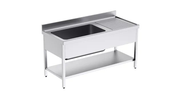 Plonge 1 Bac avec Etagère et Egouttoir à Droite - L 1600 x P 700 mm