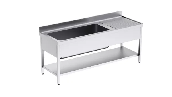 Plonge 1 Bac avec Etagère et Egouttoir à Droite - L 2000 x P 700 mm