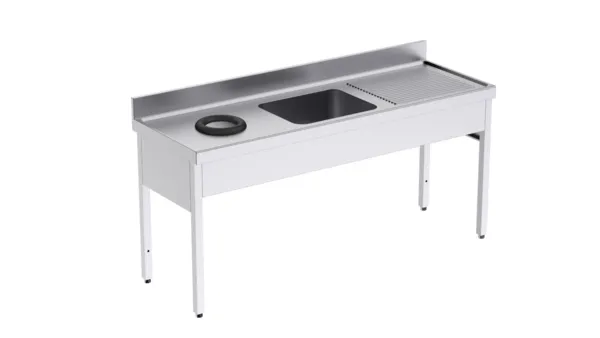 Plonge 1 Bac avec Egouttoir à Droite et Trou Vide-Déchets à Gauche - L 1800 x P 600 mm