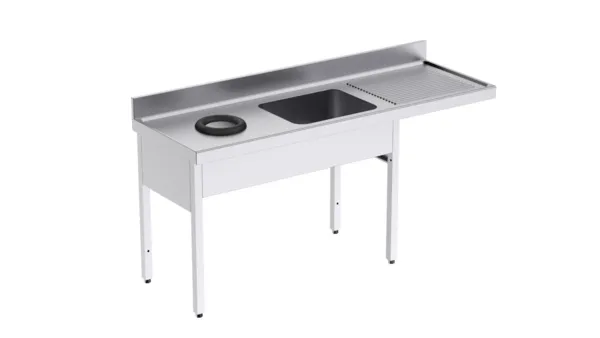 Plonge 1 Bac avec Passage pour Lave-Vaisselle, Egouttoir à Droite et Trou Vide-Déchets - L 1800 x P 600 mm