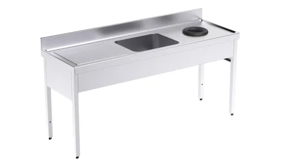 Plonge 1 Bac avec Egouttoir à Gauche et Trou Vide-Déchets - L 1800 x P 700 mm