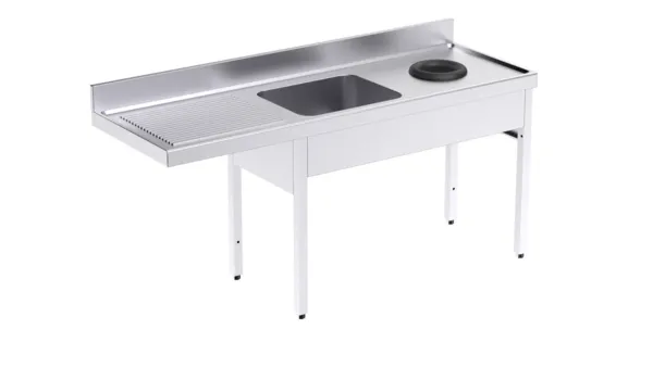 Plonge 1 Bac avec Passage pour Lave-Vaisselle, Egouttoir à Gauche et Trou Vide-Déchets - L 1800 x P 700 mm