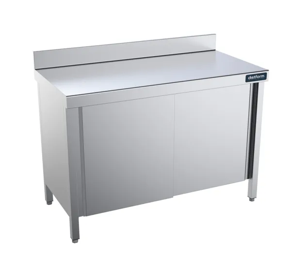 Meuble Inox Bas avec Dosseret et Portes Coulissantes - L 2600 x 800 mm