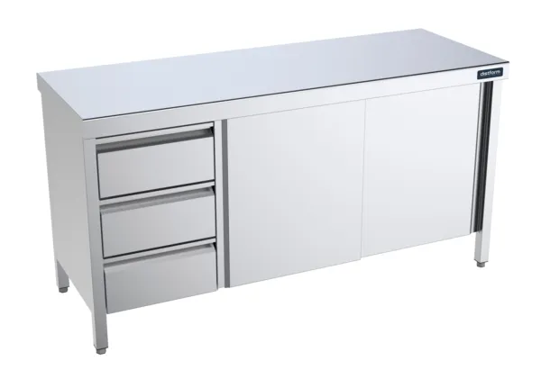 Meuble Inox Bas avec Portes Coulissantes et Tiroirs à Gauche - L 2000 x 600 mm