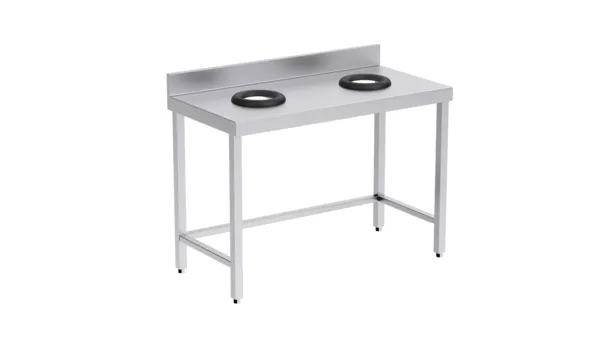 Table de Tri Ouverte avec 2 Trous Vide-Déchets et Dosseret - L 1200 x P 600 mm