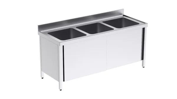 Plonge 3 Bacs avec Portes - L 1800 x P 700 mm