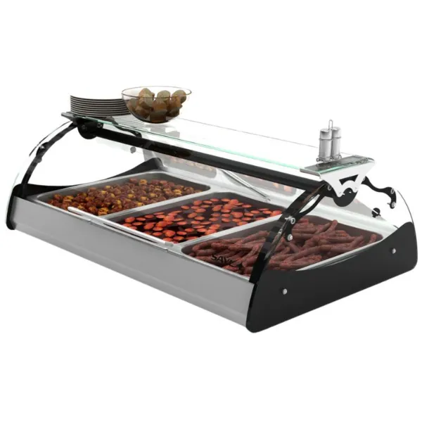 Vitrine Chaude à Poser Libre Service avec Étagère - MAXISELF Bain Marie - L 1020 mm - GN 1/1