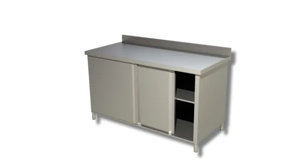 Meuble Inox avec Dosseret et Portes Coulissantes - L 1600 x P 700 mm