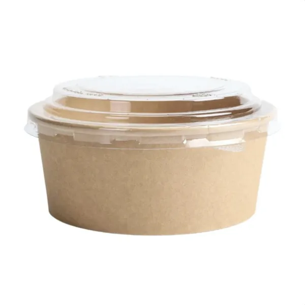 Bol à Salade Kraft 750 ml Ø150 mm avec Couvercle PET Transparent, Rond, Recyclable - Lot de 300