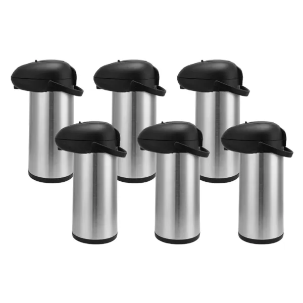 Cafetière Thermos à Pompe 5 L Inox, Lot de 6 — Distributeur Isotherme Café pour Buffet, Traiteur, CHR