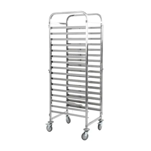 Échelle Gastronorme GN 1/1 15 Niveaux Inox sur Roulettes, Chariot Porte-Plaques 380×550×1700 mm